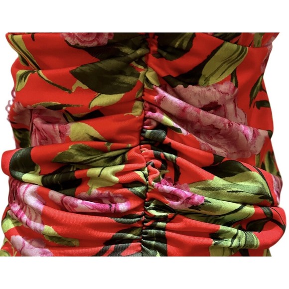 "Zara"Orange Pink Green Floral Flower Tropical Ruched Draped Bodysuit Size M-NWT - Picture 5 of 5